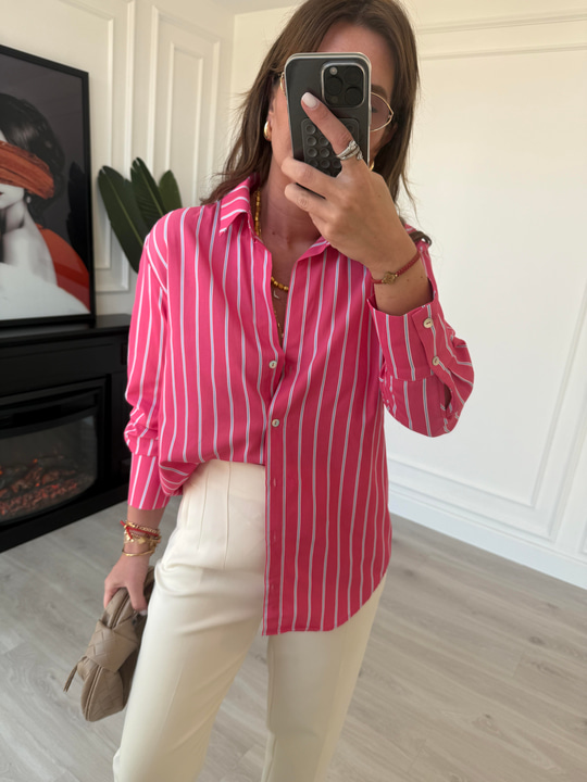 Mavi & Beyaz Çizgili , Pembe Poplin Gömlek