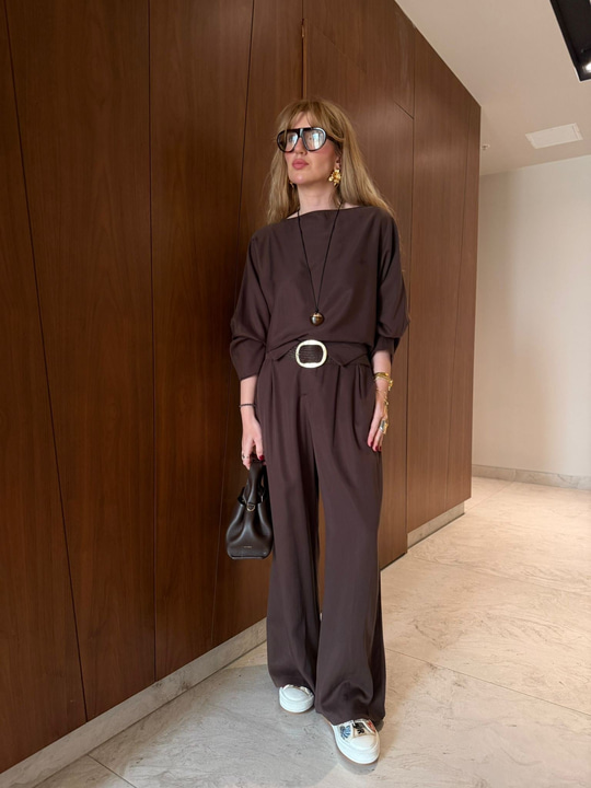 Kayık Yaka , Premium Tencel , Acıkahve Takım