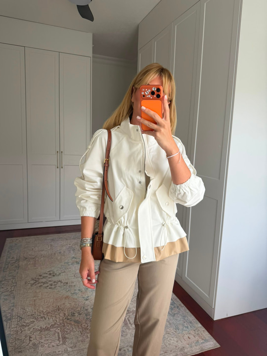 Orijinal Model , Belden Bağlamalı , Premium Beyaz & Bej , Gabardin Ceket