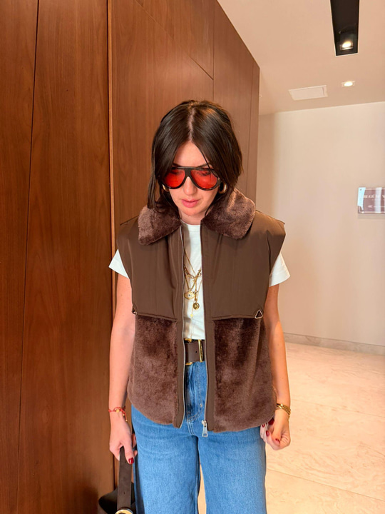 Orijinal Model , Peluş Yaka , Kahverengi , Premium Yelek