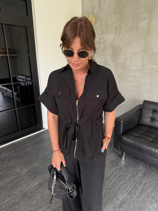 Siyah Tencel Ceket & Beli Lastikli Pantolon Takım