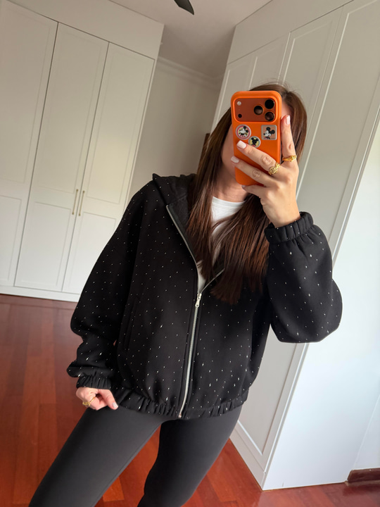 Taş Çakımlı , Parıltılı , Siyah Sweatshirt