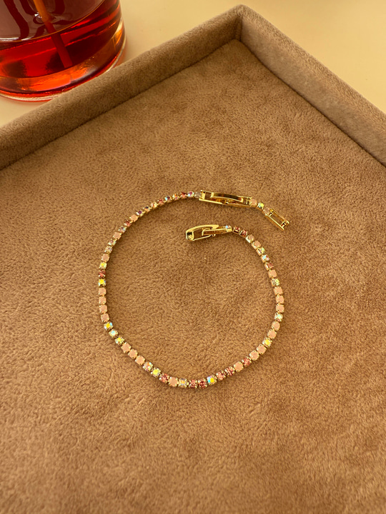 14k Gold Kaplama , Rengarenk Mini Zirkon Taşlı Bileklik
