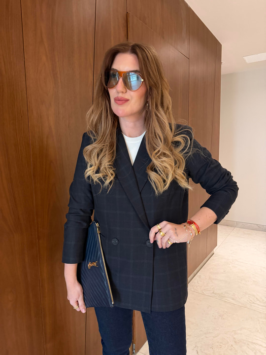 Premium Kalite , Ekoseli Lacivert Ceket