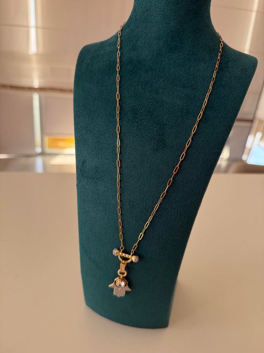 Full Zirkon Taşlı , 14k Fatima Kolye