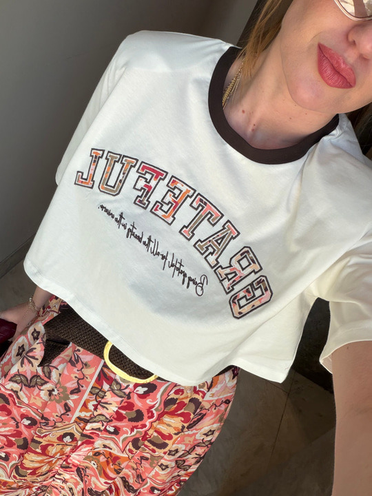 Vatkalı , Ekru , Crop T-shirt