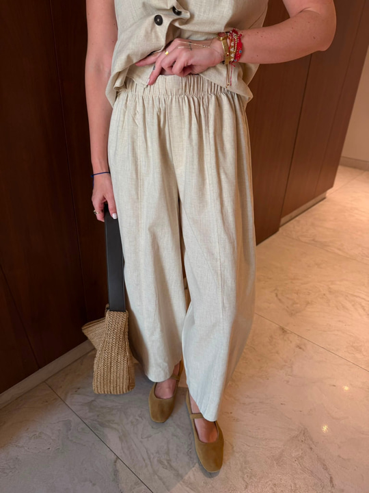 Halter Yaka , Yelek & Pantolon , Bej Keten Takım