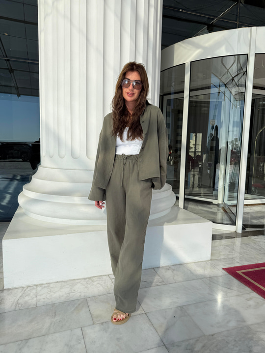 Orijinal Marka, %100 Cotton Haki Müslin Takım
