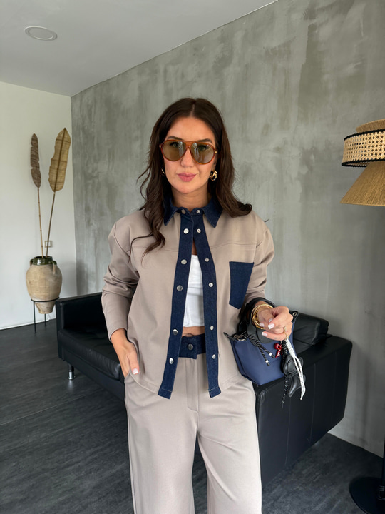 Orijinal Model , Jean Detaylı , Bej , Premium Takım