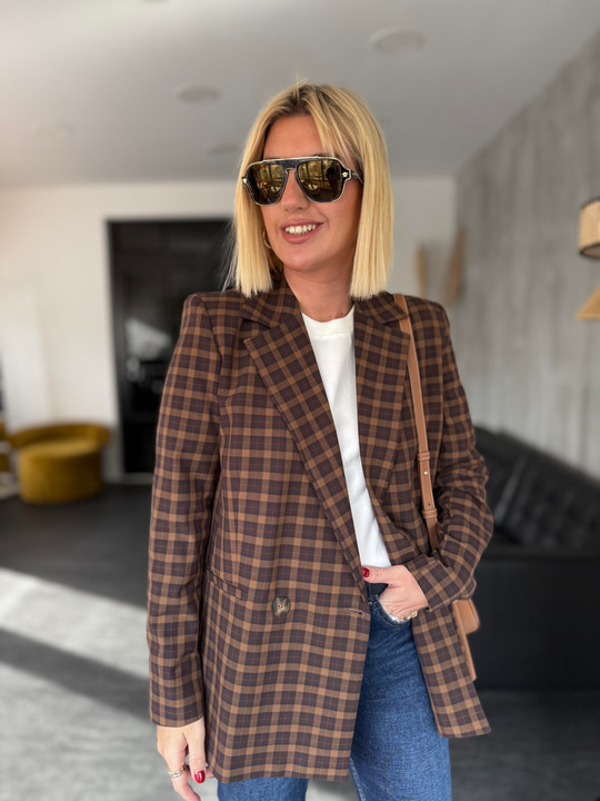 Kahverengi Ekoseli , Premium Blazer Ceket