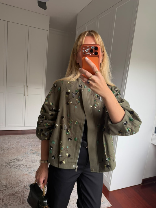 Pul Payet İşlemeli , Haki , Premium Gabardin Ceket