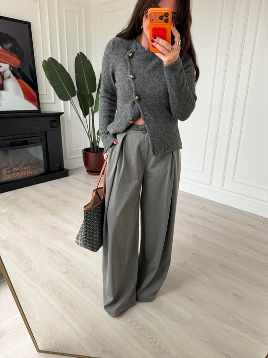 Kemerli Gri  Palazzo Pantalon
