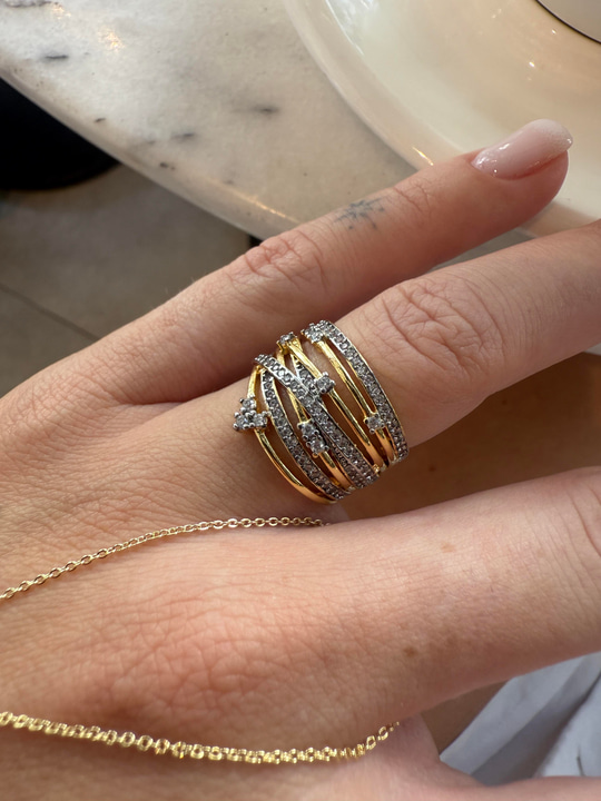 Zirkon Taşlı , Gold , Çapraz Geçişli Yüzük