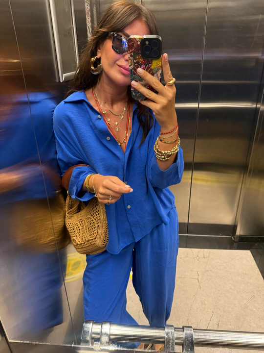 Tencel Modal , Saks Mavi , Gömlek Pantalon Takım