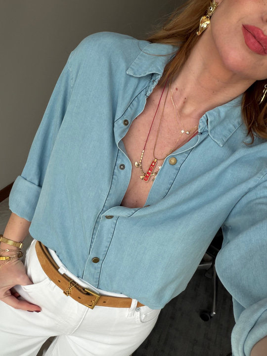 Mavi Kravatlı Premium Tencel Jean Gömlek