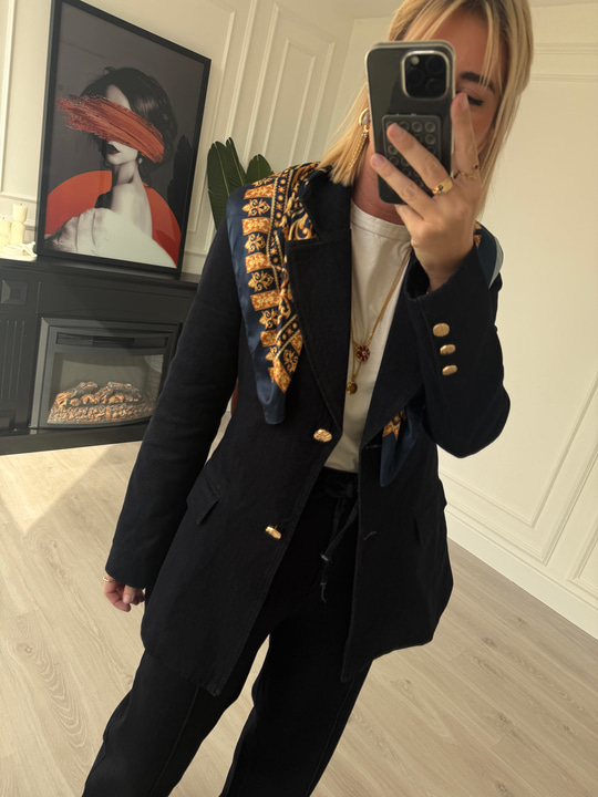 Gold Düğmeli , Belden Oturtmalı , Premium Jean Ceket