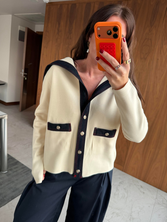 Orijinal Model Jean Detaylı Ekru Tasarım Triko