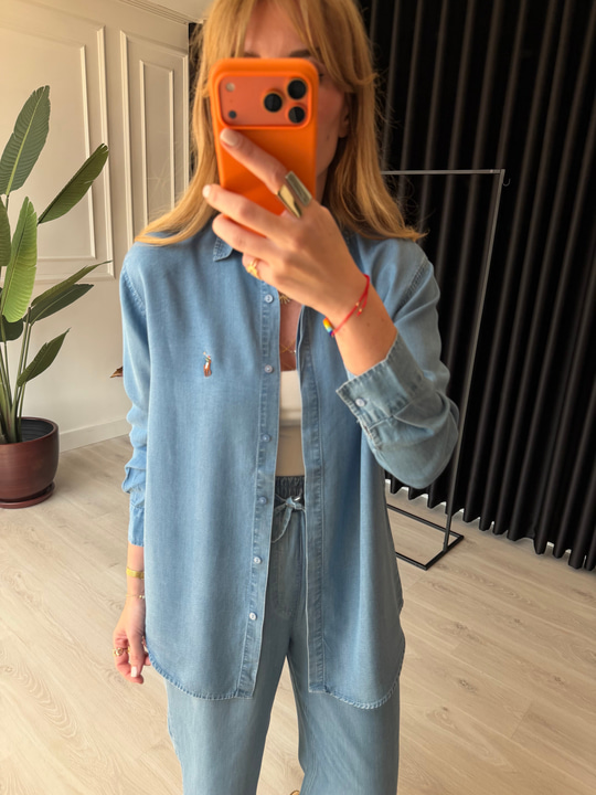 Marka Logolu , Mavi , Tencel Jean Takım