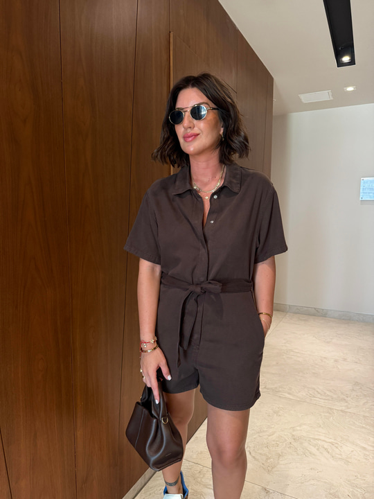 Tencel Dokulu , Kuşaklı , Acı Kahve , Şort Tulum