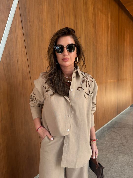 Fisto Detaylı %100 Cotton Bej Premium Takım