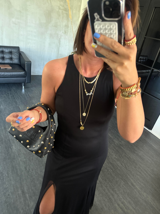 Halter Siyah, Likralı, Yırtmaçlı Siyah Elbise