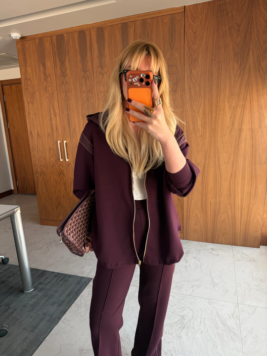 Bordo Orijinal Model Boncuk Şeritli Premium Modal Elşofman Takımı