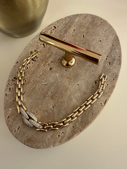 14k Gold Kaplama , Ortası Zirkon Taşlı , Geçme Bileklik