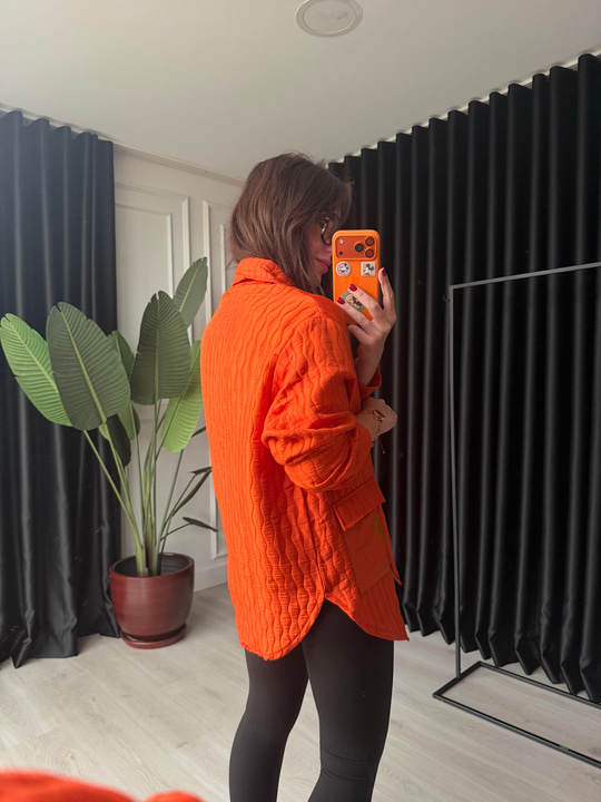 Cep Detaylı , Orange Kapitone Gömlek