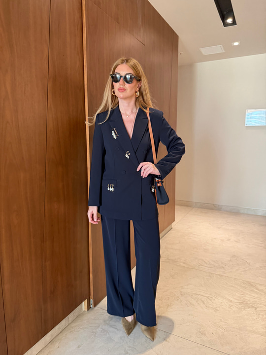 Arka Beli Lastikli , Lacivert , Krep Palazzo