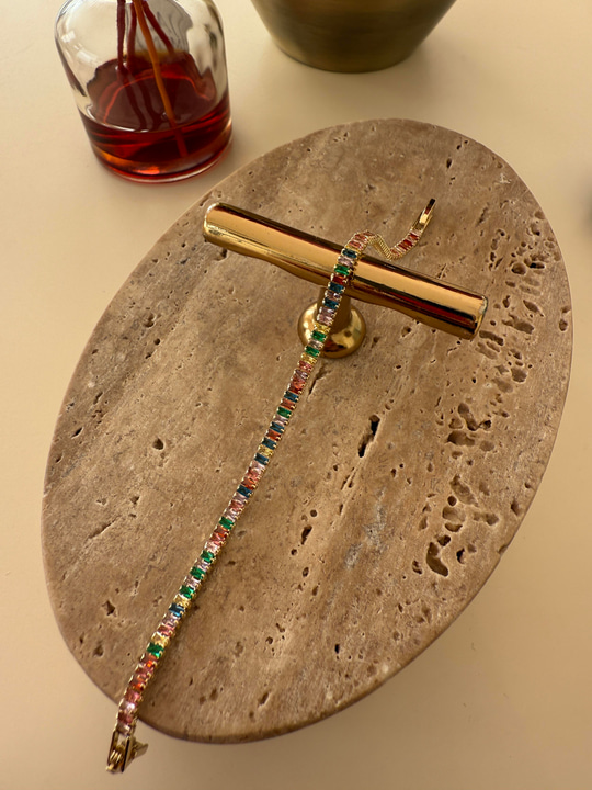 Rengarenk Zirkon Taşlı , Sıralı Renkli Bileklik
