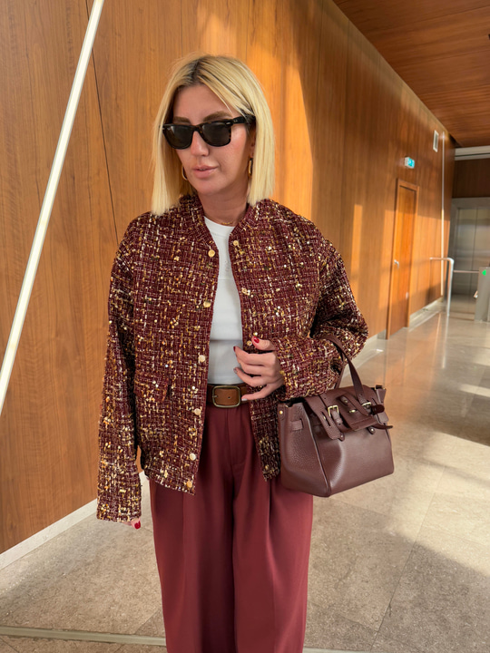 Orijinal Model , Gold Parıltılı , Bordo Tüvit Ceket