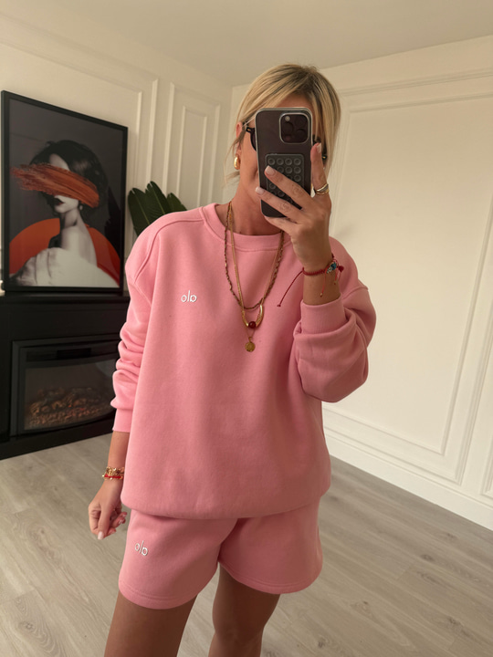Marka Logolu , Şardonlu Sweatshirt & Şort , Pembe Takım
