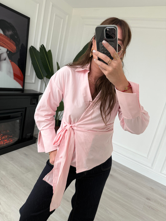 Kruvaze Bağlamalı , Pembe Poplin Gömlek