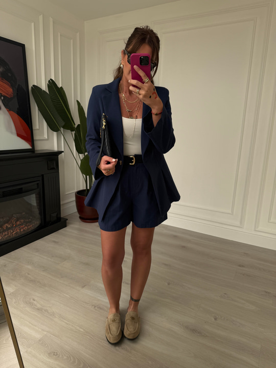 Lacivert, Premium Blazer & Şortlu Takım