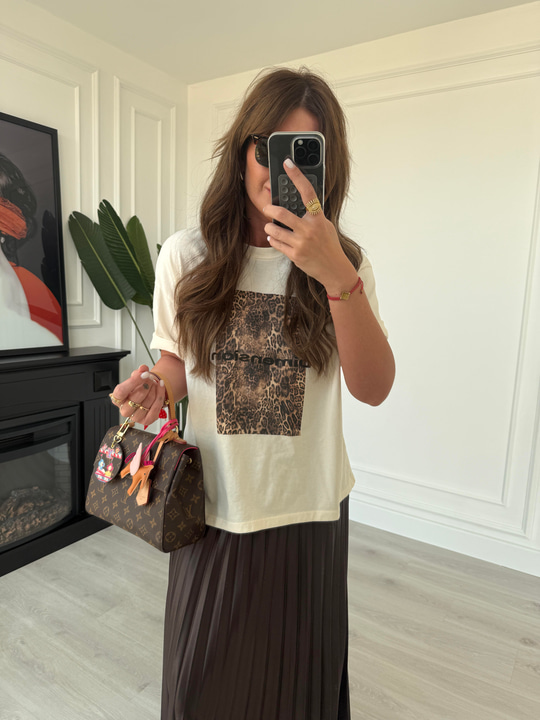 Leopar Desenli , Açık Bej T-shirt