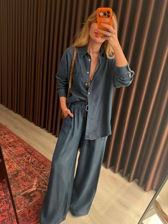 Premium Kalite , Lacivert , Gömlek & Pantolon , Tencel Takım