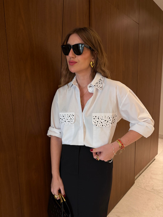 Orijinal Model , Yakası & Cepi Taş İşlemeli , Beyaz Gömlek