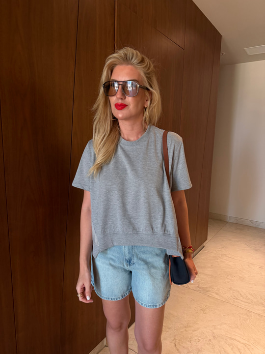 Orijinal Model, Poplin Garnilli Gri Tasarım Bluz