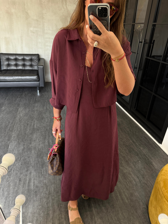 Ayarlanabilir Askılı , Mürdüm , Modal , Gömlek & Elbise Takım