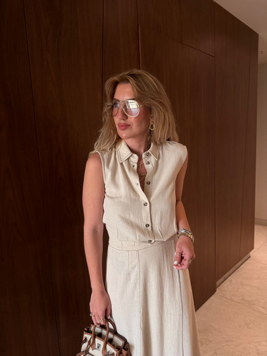 Orijinal Model , Taba Dikişli , Etek & Gömlek , Premium Bej Takım