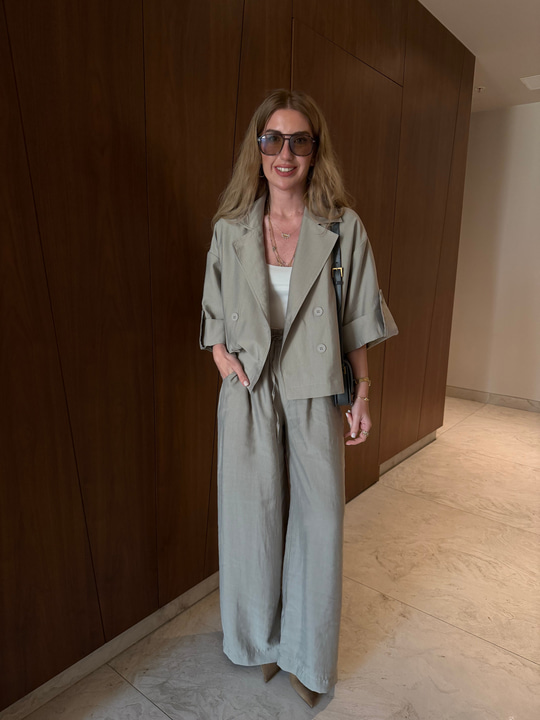 Vizon Gri Premium Tencel Trençkot & Pantalon Takım
