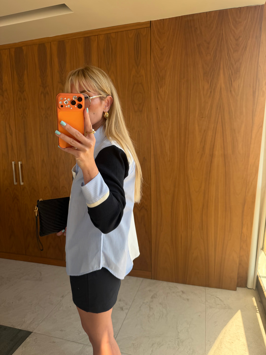 Orijinal Model Lacivert Tasarım Triko & Poplin Mix Premium Gömlek
