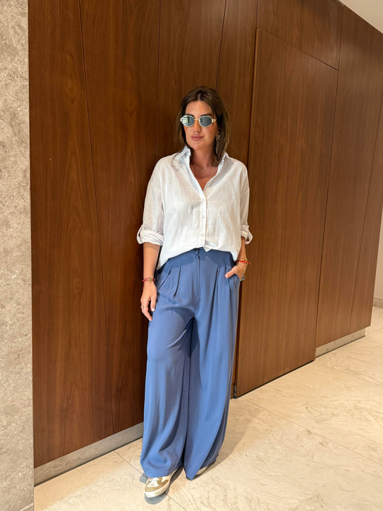 Premium , Arka Beli Lastikli , İndigo Tencel Palazzo