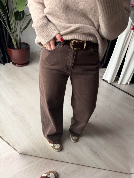 Süet Kemerli , Likralı Sütlü Kahve Jean