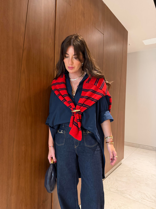 Oversize Lacivert , Poplin Gömlek