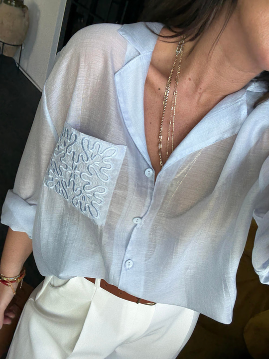 Cebi Nakış İşlemeli , Bebe Mavisi , Tiril Gömlek