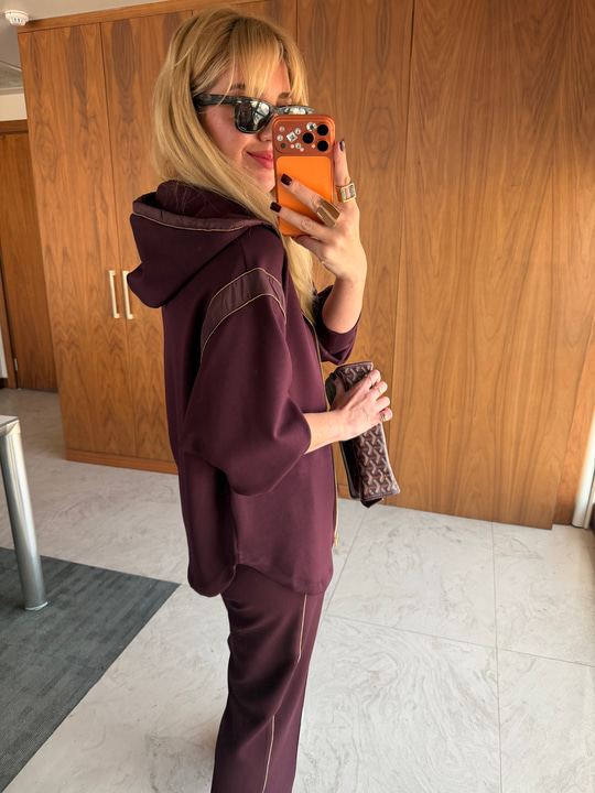 Bordo Orijinal Model Boncuk Şeritli Premium Modal Elşofman Takımı