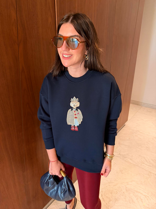 Orijinal Marka , Önü Taş İşlemeli Figürlü , Lacivert , Sweatshirt