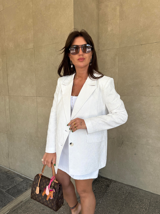Fistolu , Premium , Beyaz Blazer Ceket