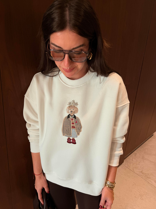 Orijinal Marka , Önü Taş İşlemeli Figürlü , Ekru , Sweatshirt